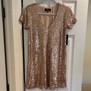 Lulu's Sparkling Rose Gold Mini Dress